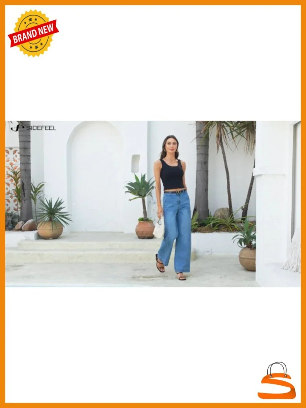 Women's Wide Leg Jeans High Waisted Stretchy Baggy Side Seam Denim Pants with